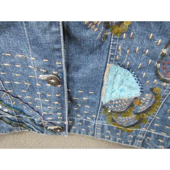 Chico's Design Embroidered Embellished Size 2 (Large) Boho Denim Jacket - Picture 9 of 16